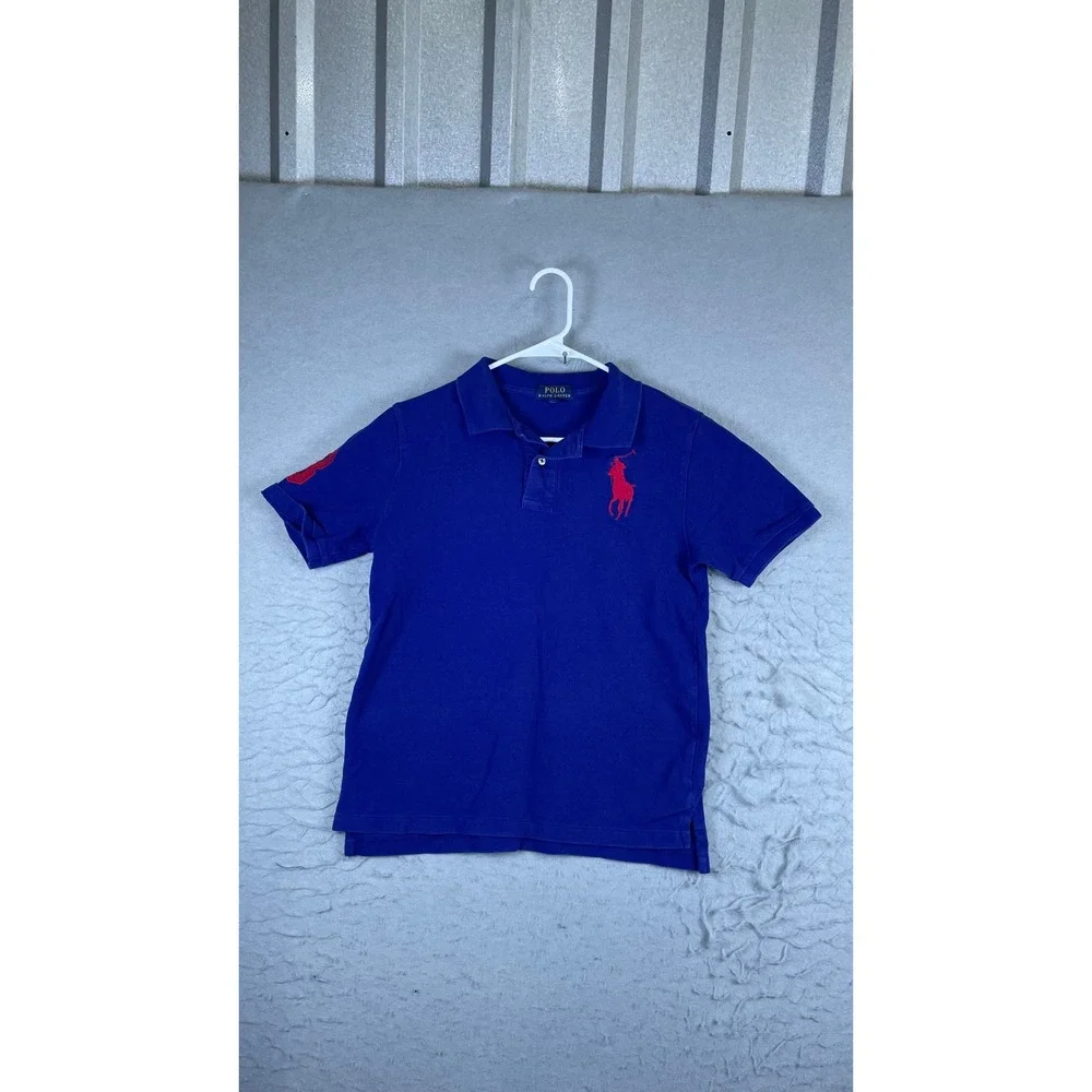 Polo Ralph Lauren Polo Shirt Boys Large 14-16 Blue Excellent Big Pony 3 Patch